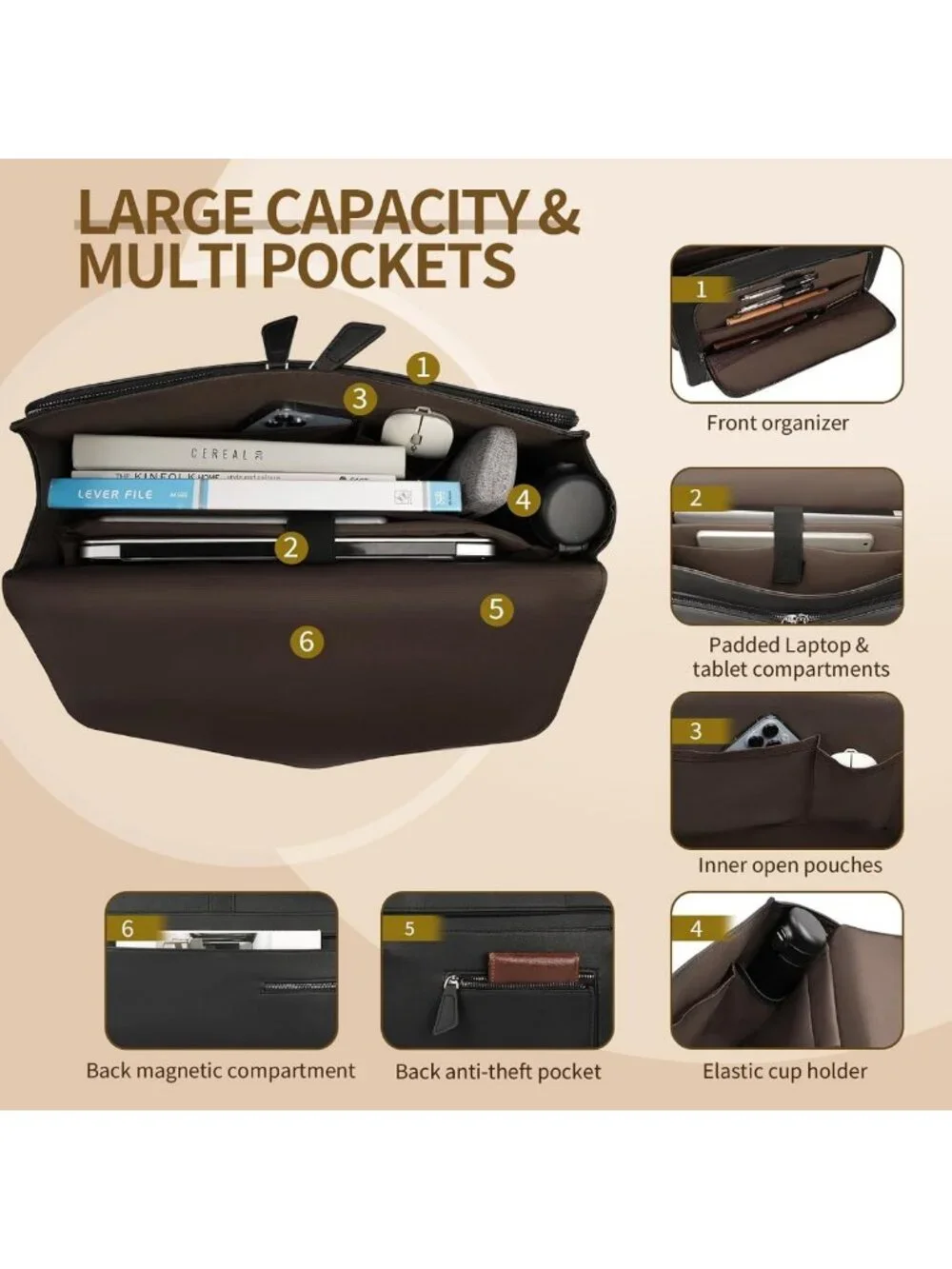 Stylish Leather Briefcase for 15.6